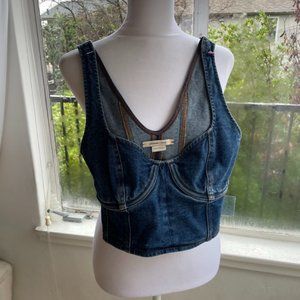Paloma Wool cropped denim bustier top XS